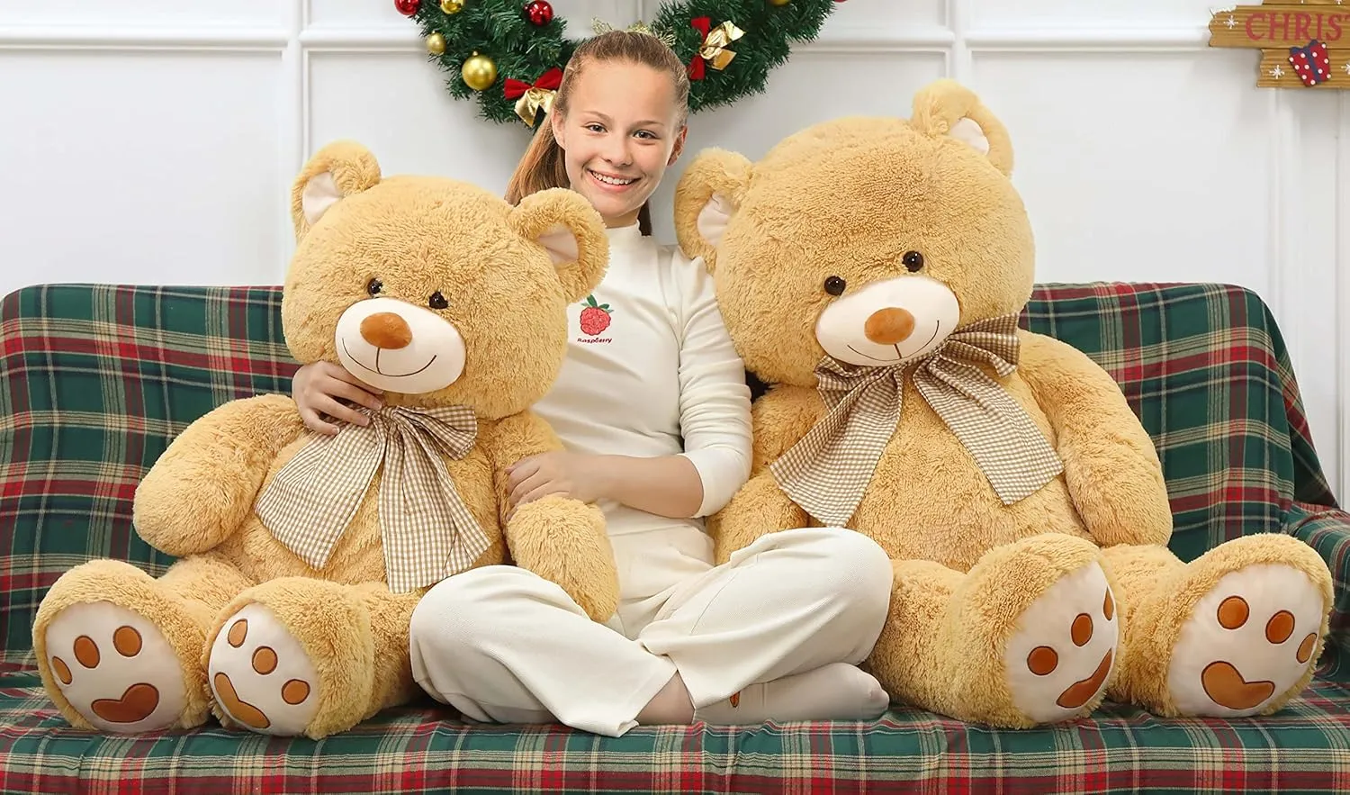 MorisMos Giant Teddy Bear Plush Toy 39“, Brown Big Bow Tie Bear Stuffed Animal, Soft Bear Plush Gifts for Kids, Girlfriend Wife on Birthday, Valentines, Christmas, Baby Shower Decor, Tan