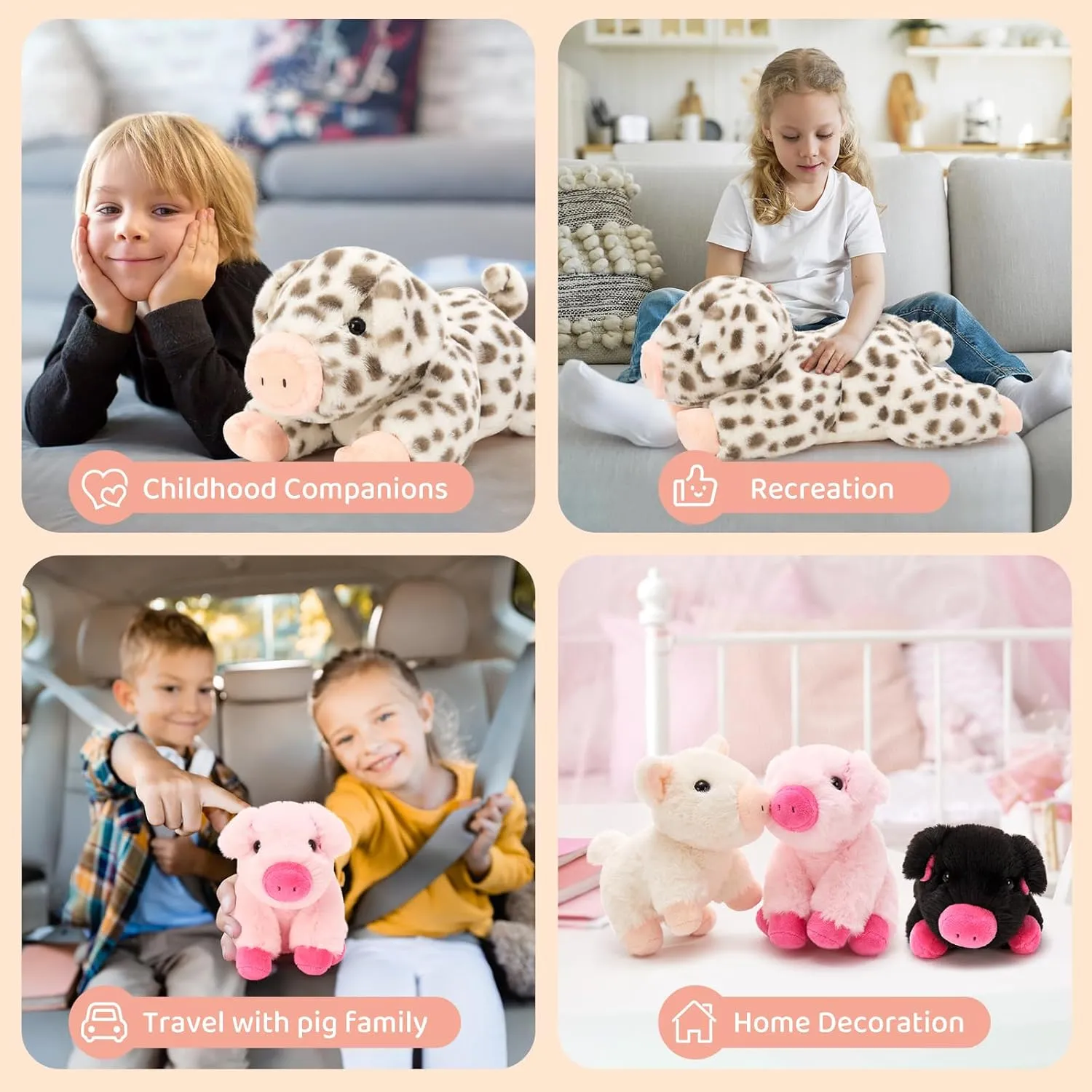 MorisMos Spotted Pig Stuffed Animal Set,20'' Large Mama and 3 Baby Piglet Stuffed Animals for Girl Boy,4 Pack Plush Pig Toys Gifts for Kid,Piglet Lover, Cute Piggy Decor for Birthday Party Christmas