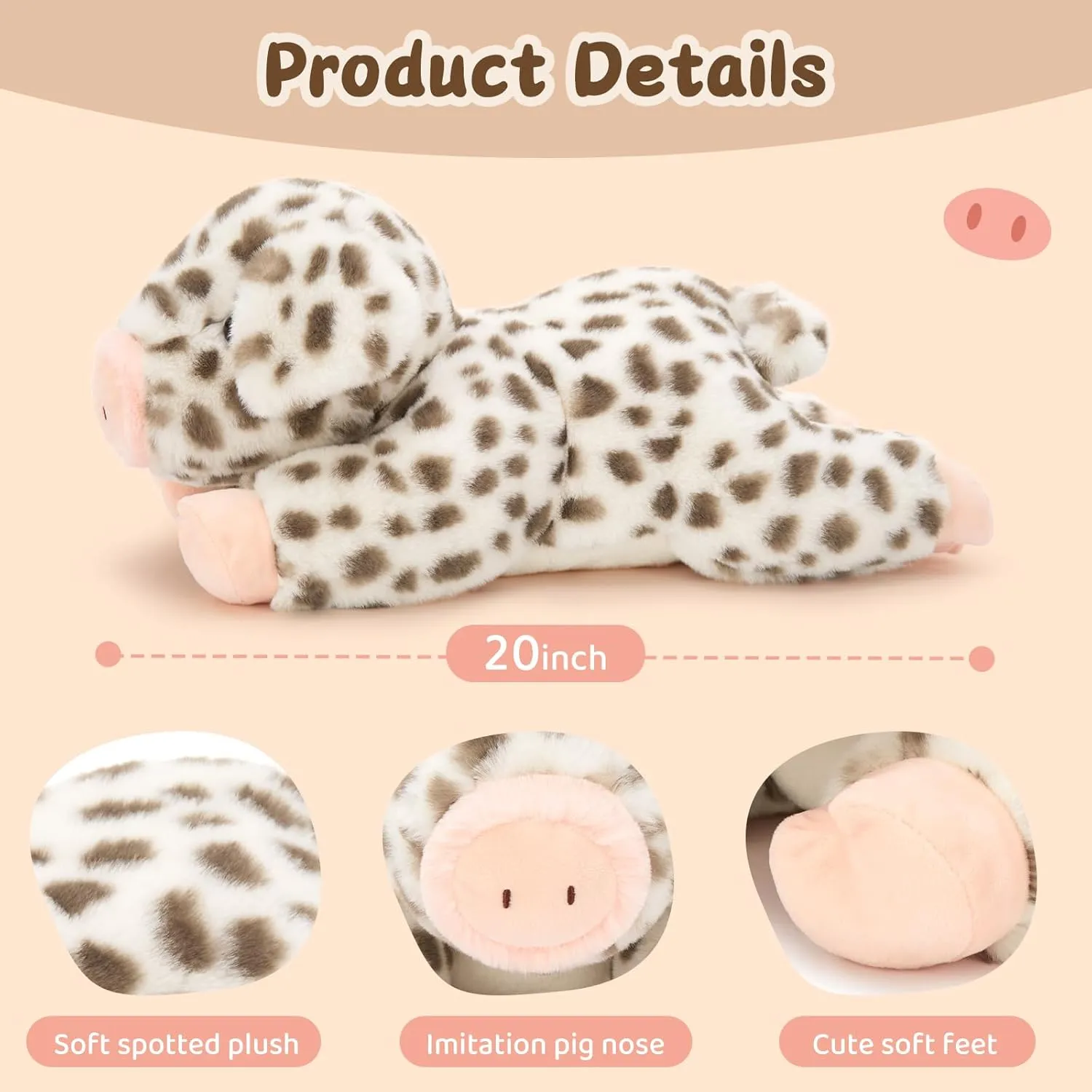 MorisMos Spotted Pig Stuffed Animal Set,20'' Large Mama and 3 Baby Piglet Stuffed Animals for Girl Boy,4 Pack Plush Pig Toys Gifts for Kid,Piglet Lover, Cute Piggy Decor for Birthday Party Christmas