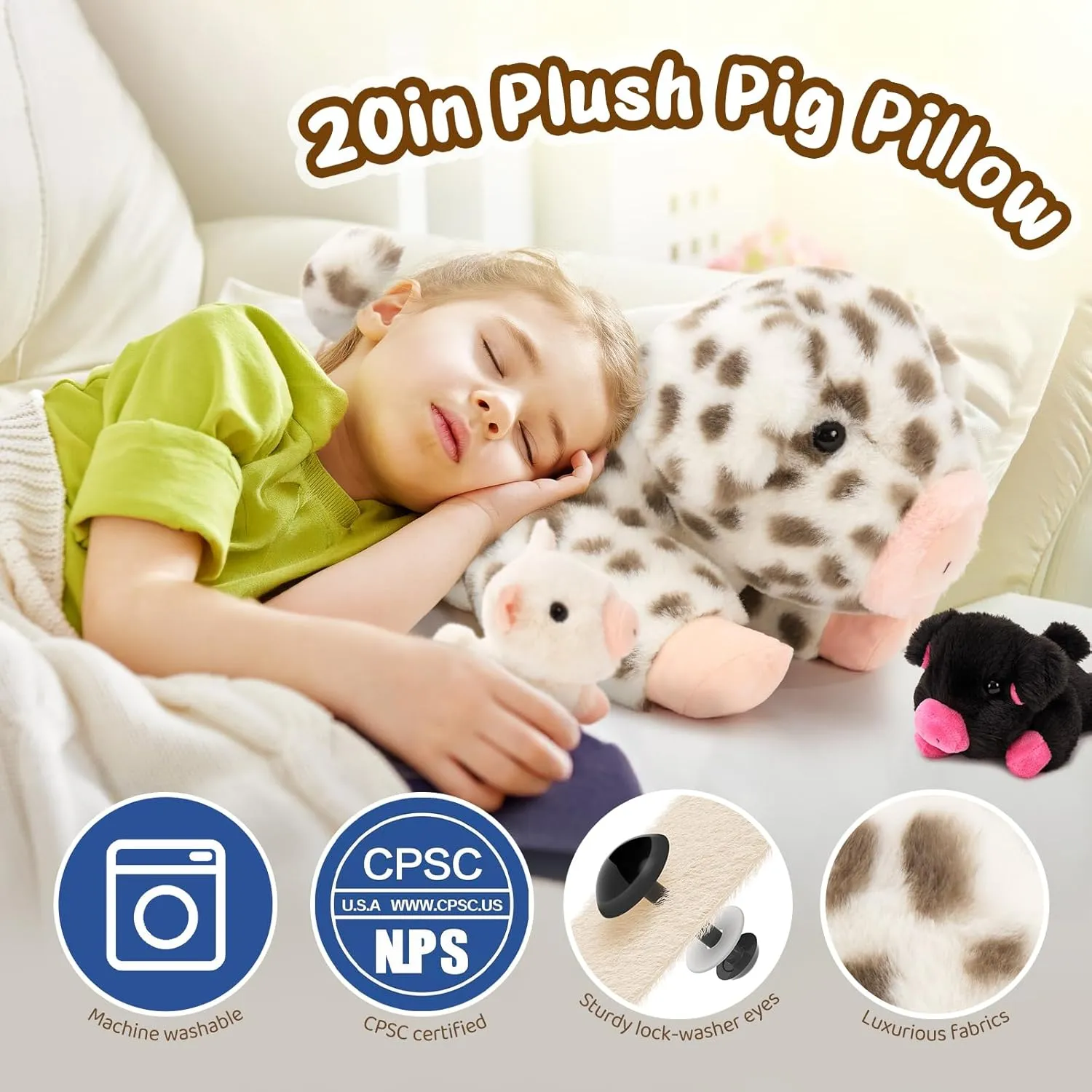MorisMos Spotted Pig Stuffed Animal Set,20'' Large Mama and 3 Baby Piglet Stuffed Animals for Girl Boy,4 Pack Plush Pig Toys Gifts for Kid,Piglet Lover, Cute Piggy Decor for Birthday Party Christmas