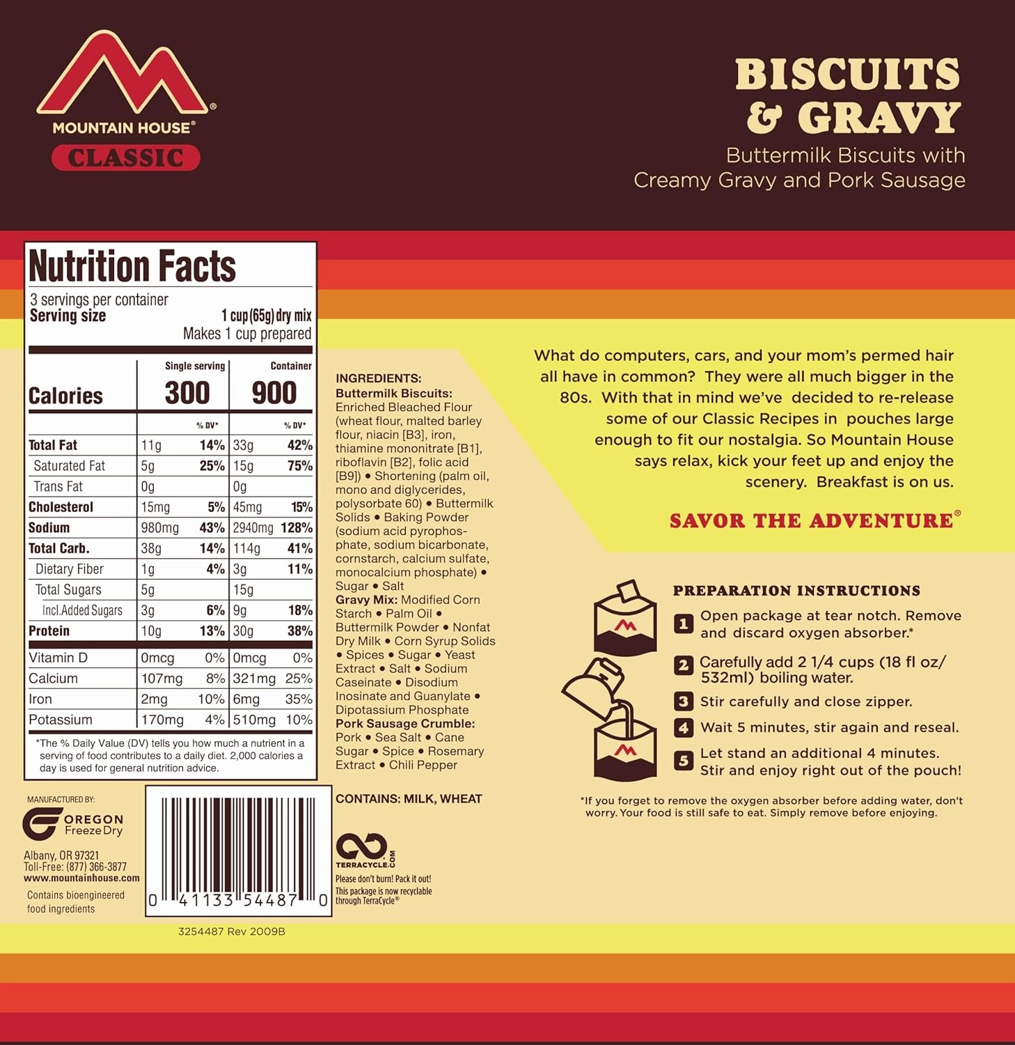 Mountain House Classic Biscuits & Gravy | Freeze Dried Backpacking & Camping Food | 4-Pack