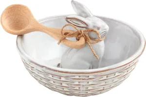 Mud Pie Bunny Bowl Tidbit, 5.75" dia x 4" spoon: 3.5", WHITE