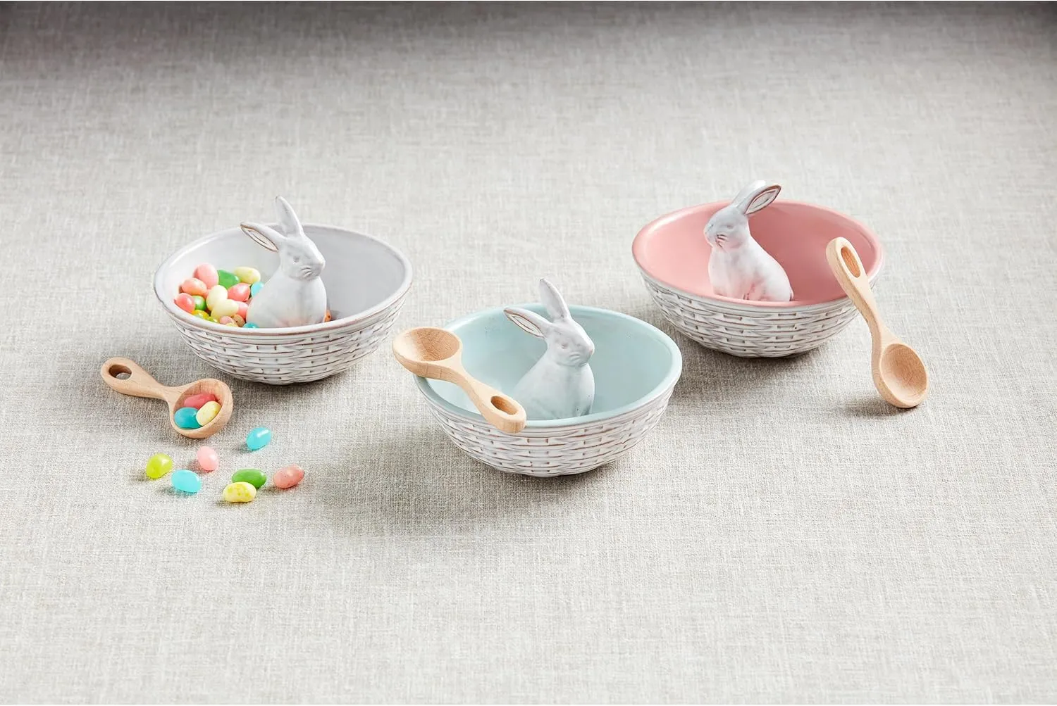 Mud Pie Bunny Bowl Tidbit, 5.75" dia x 4" spoon: 3.5", WHITE