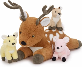 Muiteiur Sika Deer Stuffed Animals Set, 18.9" Brown Baba Deer with 3 Baby Plush Toys, Soft Stuffed Toy with Babies for Kids, Gifts for Birthdays