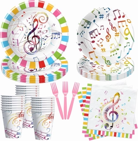 Music Theme Party Decorations Dinnerware, Colorful Social Media Theme Music Notes Party Supplies Tableware for Birthday & Baby Shower, Paper Plate, Cup, Napkin, Fork | Serves 24