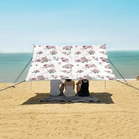 Musical Notes Flower Beach Canopy Tent Anti-UV & Wind Resistant, Camping Sun Shelter Easy Setup Portable,Outdoor Shade Tents with Sandbags,Sand Shovels,Ground Pegs & Stability Poles