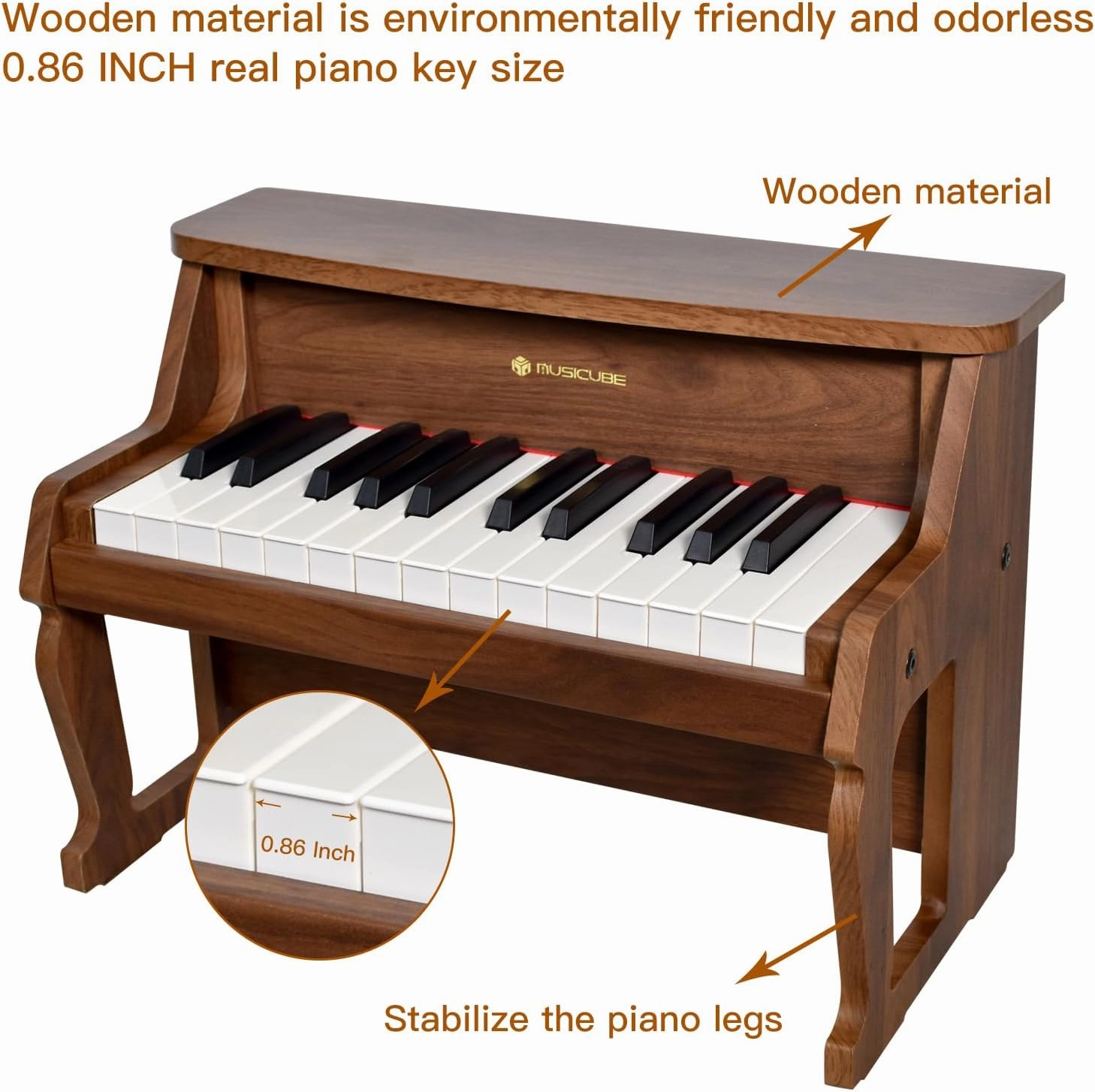 MUSICUBE Piano for Kids 25 Keys Classic Digital Wood Piano Educational Musical Toys for Boys Girls Aged 3 