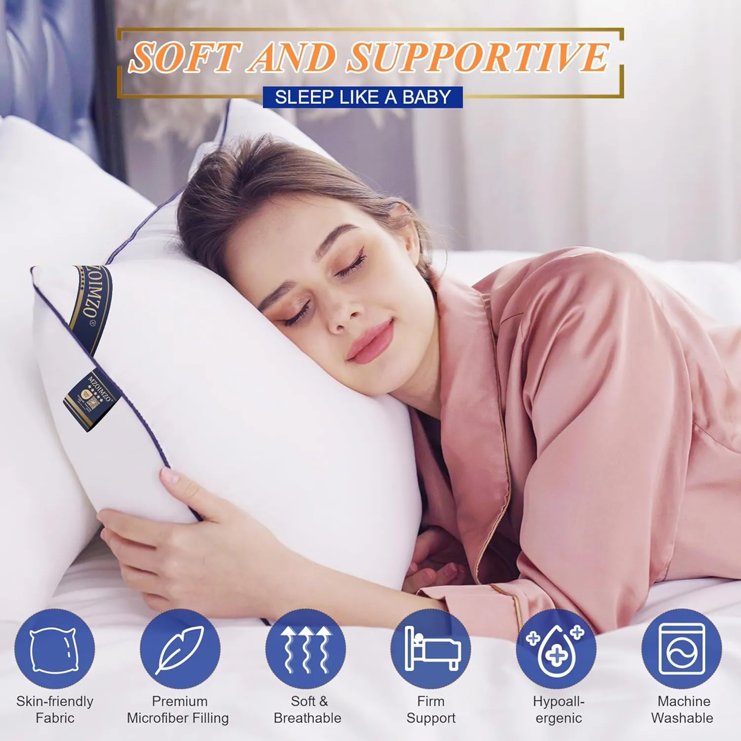 MZOIMZO Supportive Firm Bed Pillows for Sleeping- King Size, Set of 2, Cooling Hotel Quality with Premium Soft Down Alternative Fill for Back, Stomach or Side Sleepers, 20''x34''