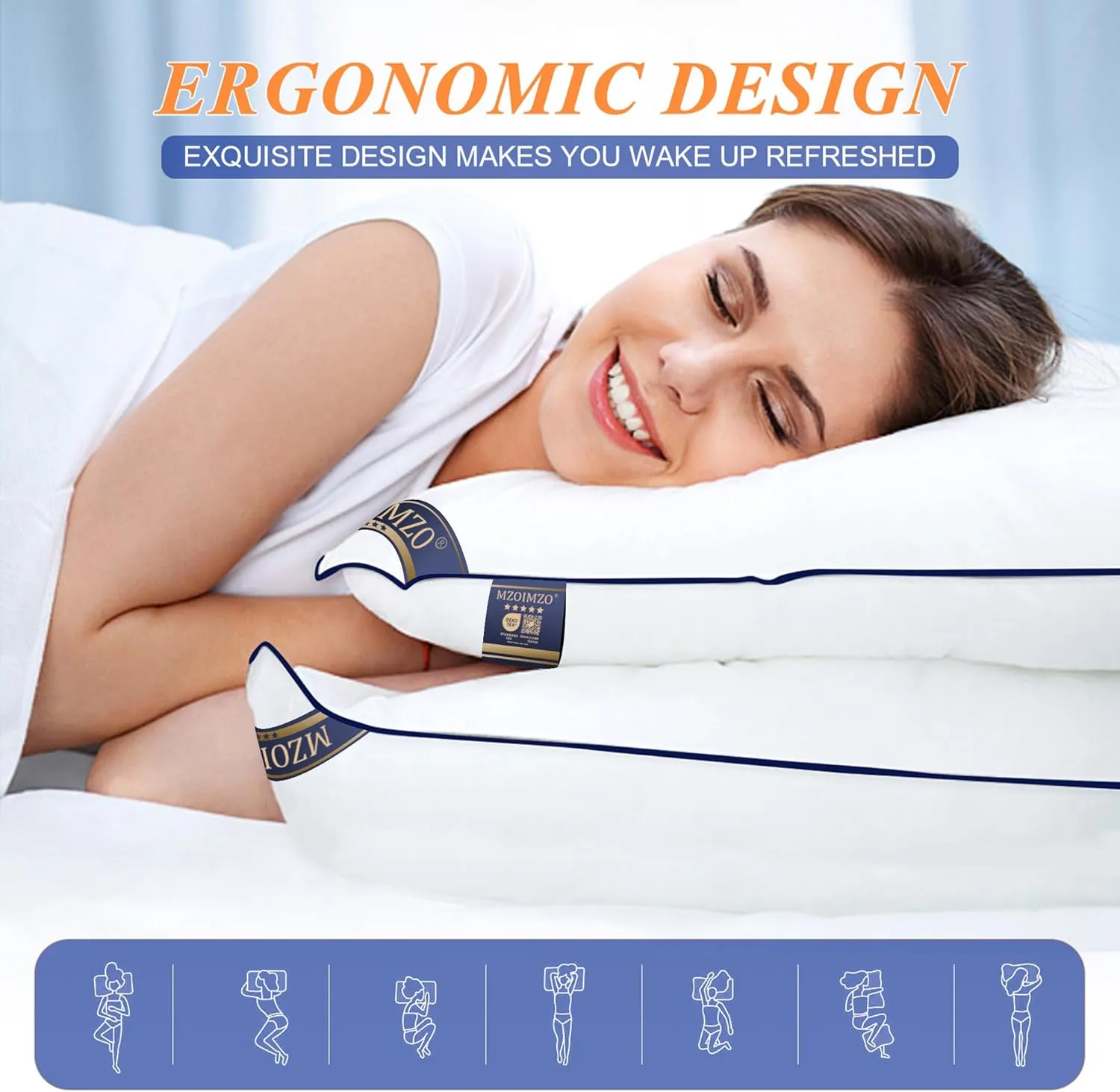 MZOIMZO Supportive Firm Bed Pillows for Sleeping- King Size, Set of 2, Cooling Hotel Quality with Premium Soft Down Alternative Fill for Back, Stomach or Side Sleepers, 20''x34''