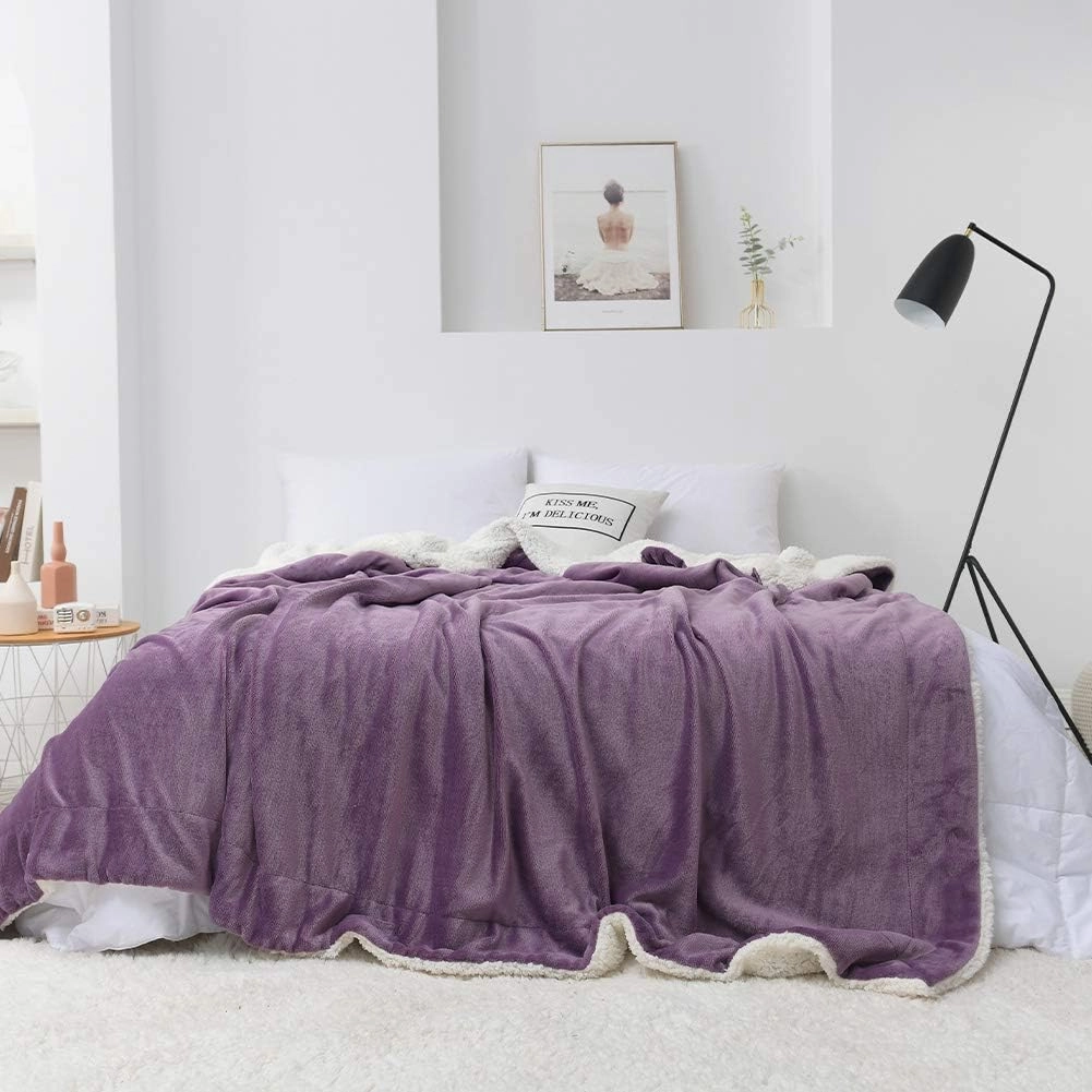 NANPIPER Flannel Blanket Reversible Sherpa Throw Blanket Super Soft Fuzzy Plush Microfiber (50"x60" Cassis Purple)