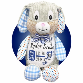 Newborn Stuffed Animal - Personalized Baby Boy Gifts - Baby Name Sign - Baby Announcement Sign - Baby Personalized Gifts - Personalized Baby Blanket Set - (Bunny Blue (Sensory))