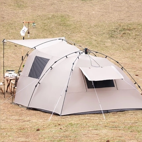 NIEH Camping Tent Tents for Family 3-4 Person,Entrance Hall Living Room Bedroom,Pop Up Tent Canopy Tent,with Storage Bag Accessories, Light Brown
