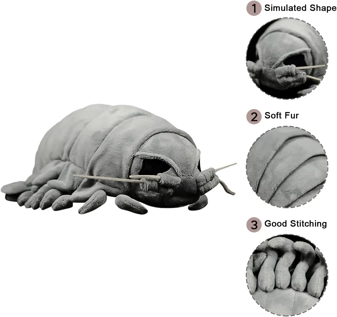Nohito 11.8'' Realistic Grey Giant Isopod Plush Toy Marine Life Stuffed Animal Insect Simulation Worm Lice Pillow Isopod Arthropod Toys Doll (11.8'', Grey Giant Isopod)