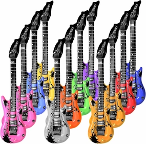 Novelty Place 12Pcs Inflatable Guitar for Kids - 35In Blow Up Electric Guitars Assorted Colors, Waterproof Inflatable Rock Star Guitar Toy for 80s 90s Musical Concert Themed Party Favor