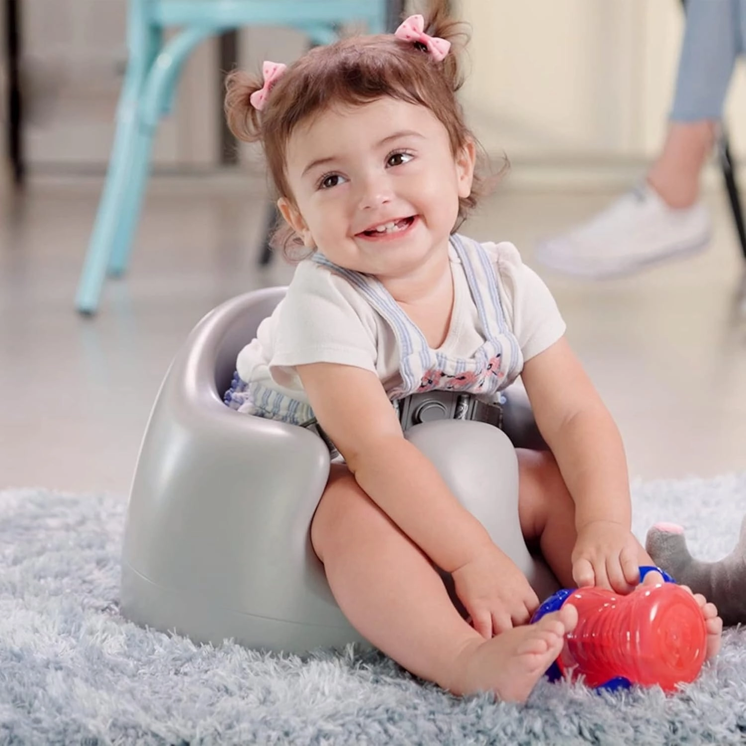 Nuby My Floor Seat - Portable Baby Chair with Soft Foam Cushion, Safety Harness, and High Back Design - 4  Months - Gray