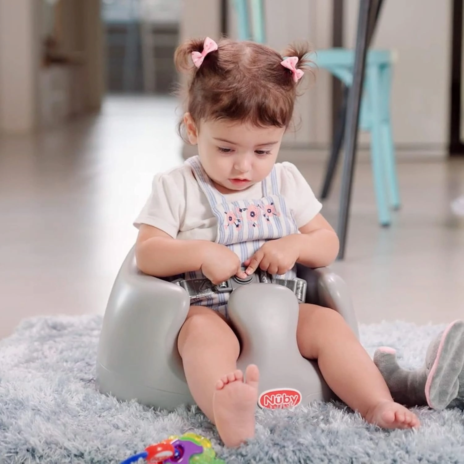 Nuby My Floor Seat - Portable Baby Chair with Soft Foam Cushion, Safety Harness, and High Back Design - 4  Months - Gray