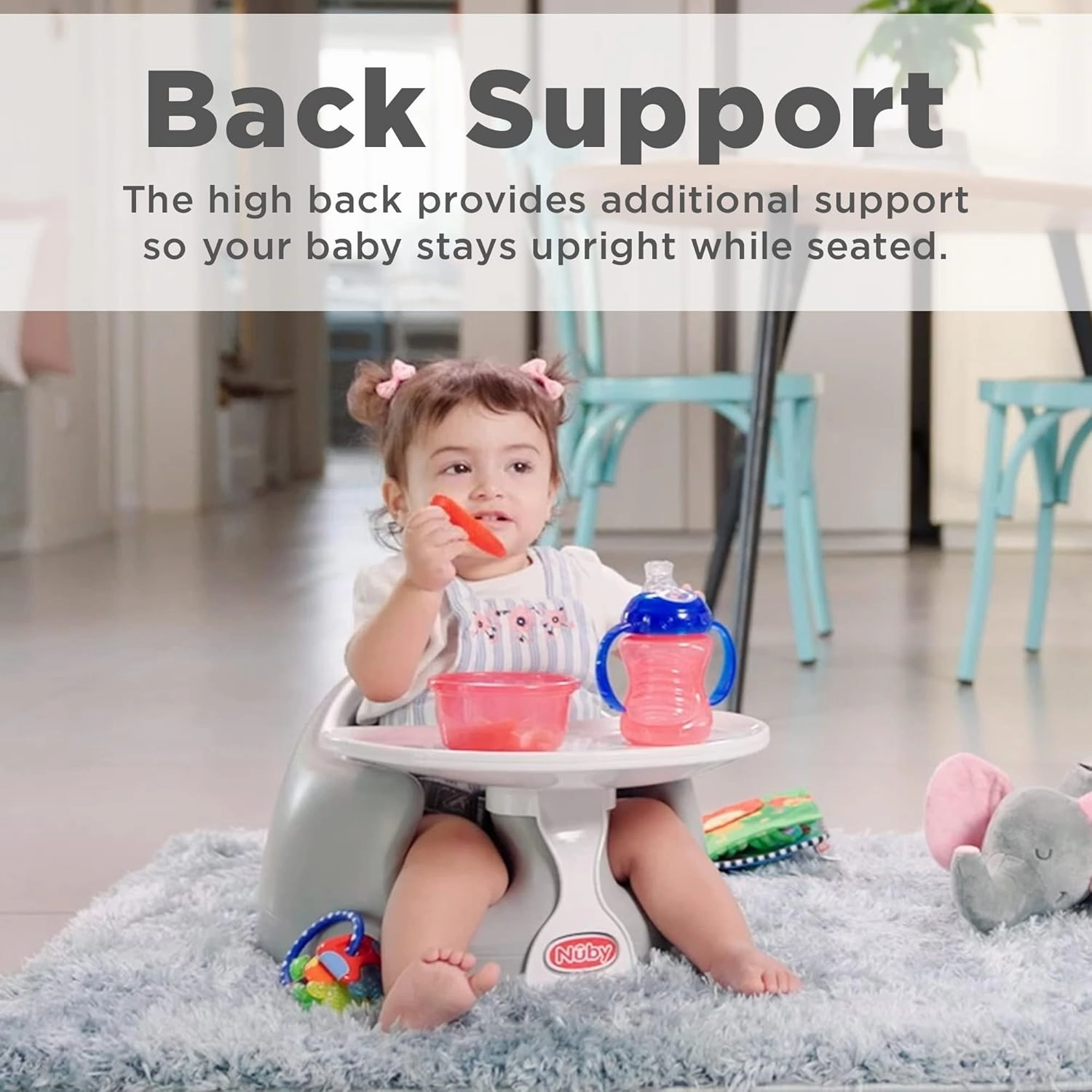 Nuby My Floor Seat - Portable Baby Chair with Soft Foam Cushion, Safety Harness, and High Back Design - 4  Months - Gray