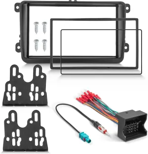 NuIth Double DIN Radio Dash Kit W/Radio Wire Harness for 2005-2015 Volkswagen Jetta/Beetle/CC/Golf/Passat/Tiguan, Aftermarket Car Stereo Installation Trim Bezel Bracket Wire Kits