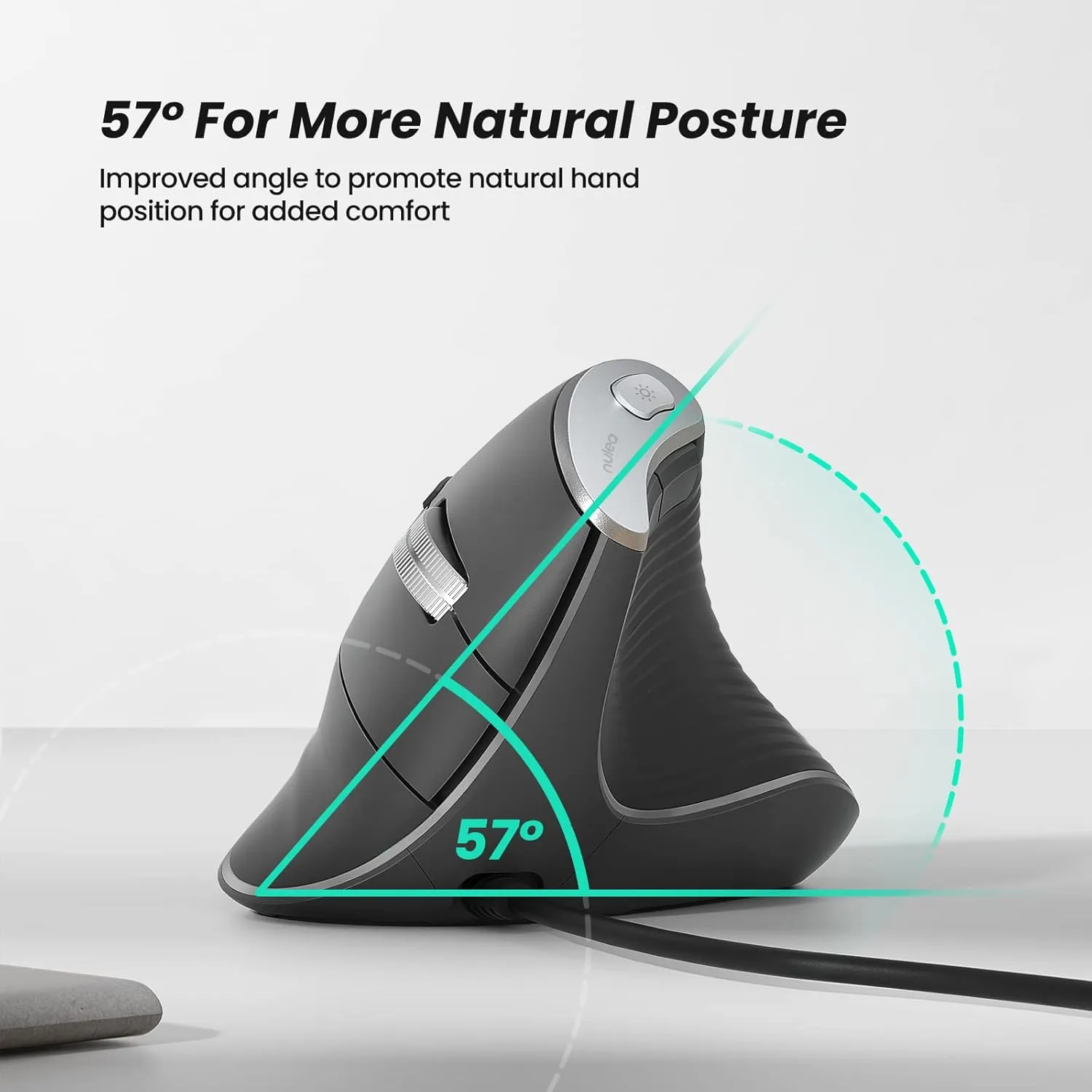 Nulea M504 Wired Vertical Mouse, USB Ergonomic Optical Mouse with 4 Adjustable DPI, 11 RGB Backlight Modes, Compatible for Laptop, PC, Desktop, Mac, Grey