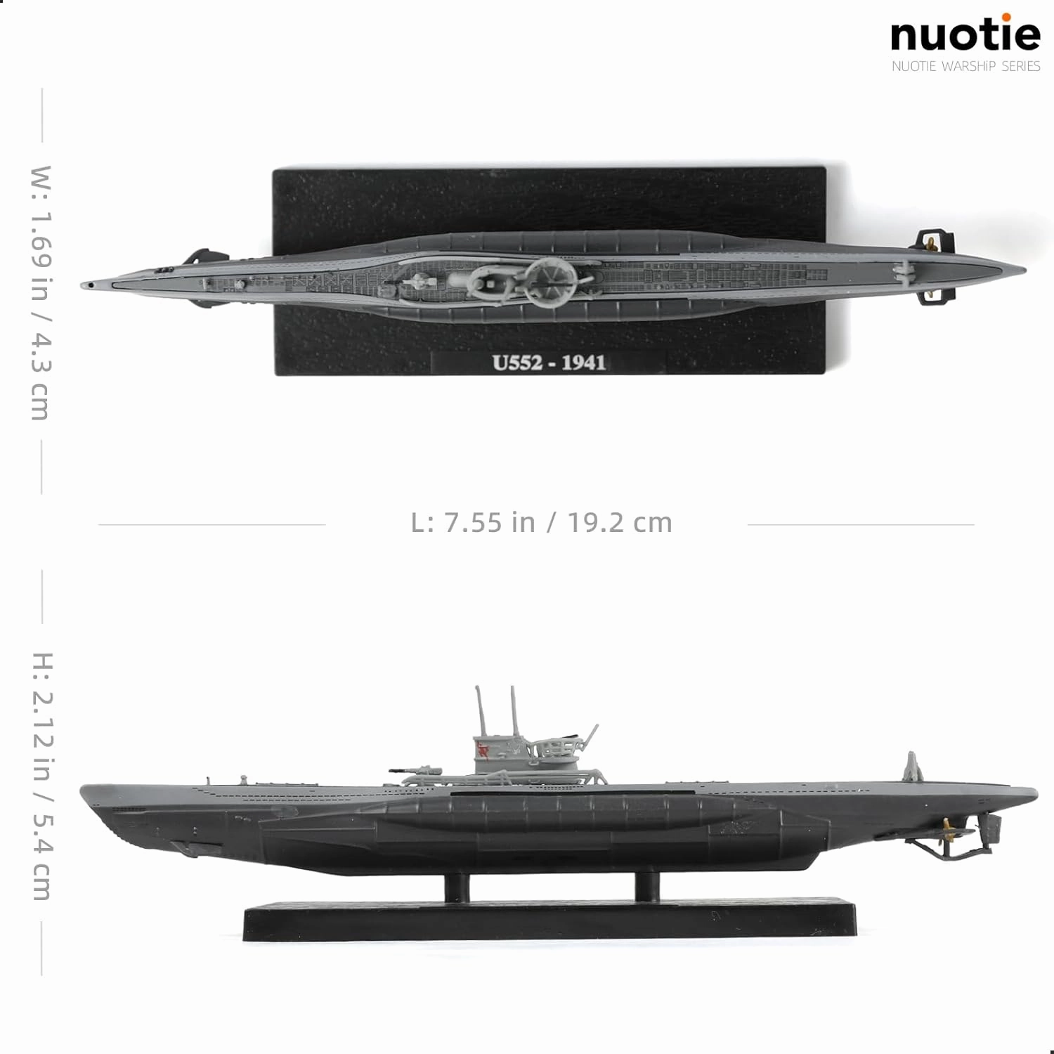 NUOTIE 1/350 U-552-1941 WWII German Kriegsmarine Submarine Battleship Model Roter Teufel U-Boat Miniature Warld War II Alloy Metal Diecast Military Model with Display Stand Collection Gift for Adult