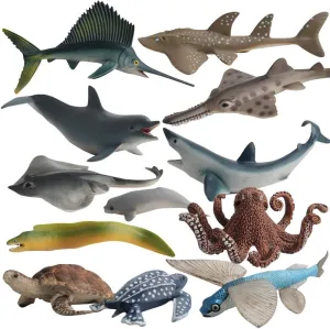 Ocean Sea Marine Animal Figures Model Bath Set Toys Figurine Shark Turtle Decoration Playset Gifts Collection Cognitive Toys for Kid Boys Girls(12 pcs)