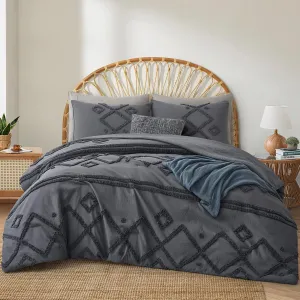 Oli Anderson Dark Grey King Comforter Set Tufted Jacquard Bedding Set 3 Pieces, Boho Shabby Chic Comforter with 2 Pillowcases (Dark Grey,King)