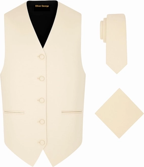 Oliver George 3pc Men's Solid Formal Waistcoat Tuxedo Dress Vest Necktie Handkerchief Set For Suit or Tuxedo