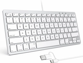 OMOTON Wired Keyboard for Mac with Dual Interface, Comfortable Typing Angle & Stable Connection, Compatible with MacBook, iMac, Mac Mini, PC-White