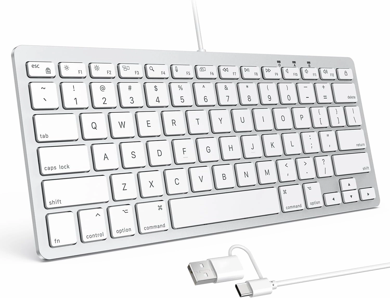 OMOTON Wired Keyboard for Mac with Dual Interface, Comfortable Typing Angle & Stable Connection, Compatible with MacBook, iMac, Mac Mini, PC-White