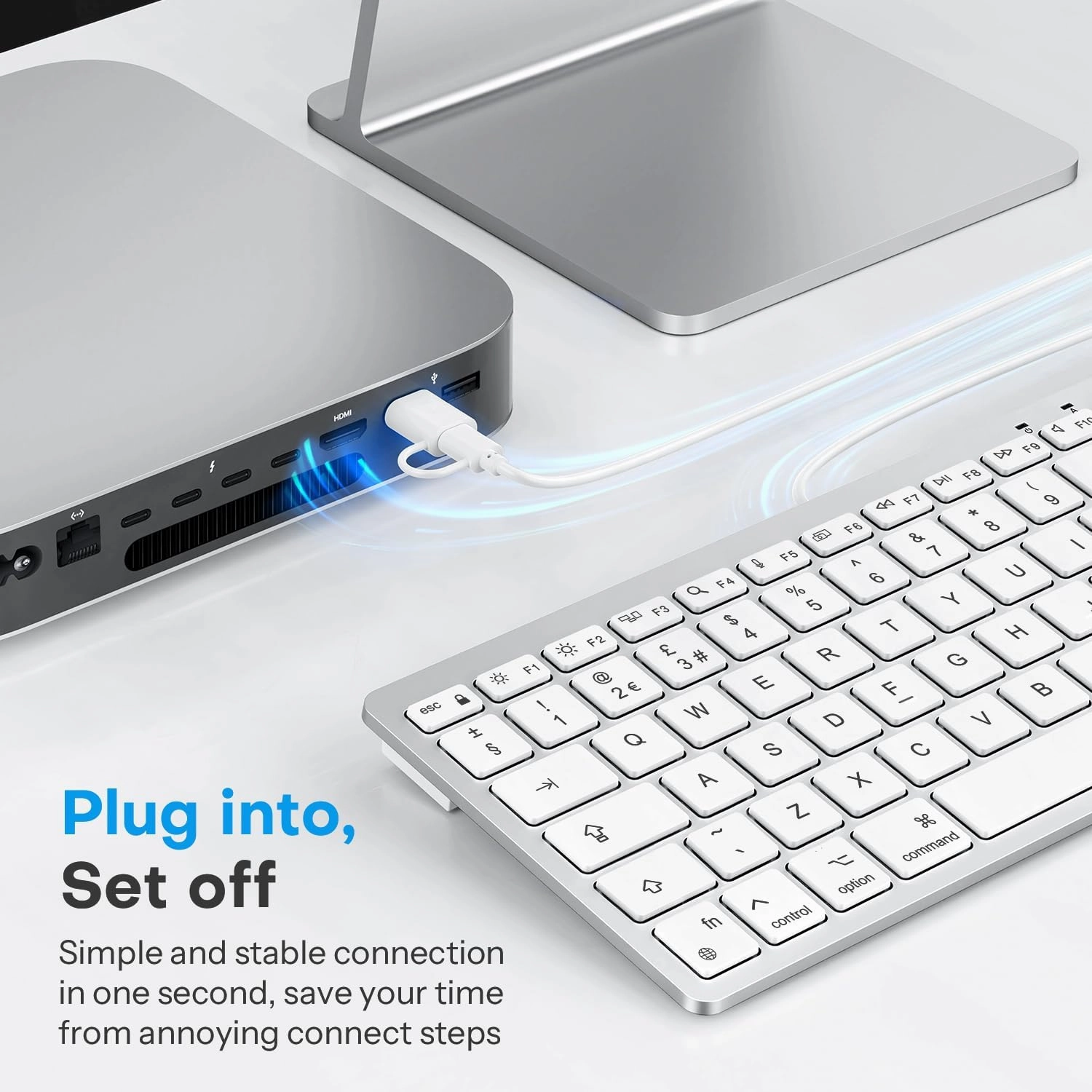 OMOTON Wired Keyboard for Mac with Dual Interface, Comfortable Typing Angle & Stable Connection, Compatible with MacBook, iMac, Mac Mini, PC-White