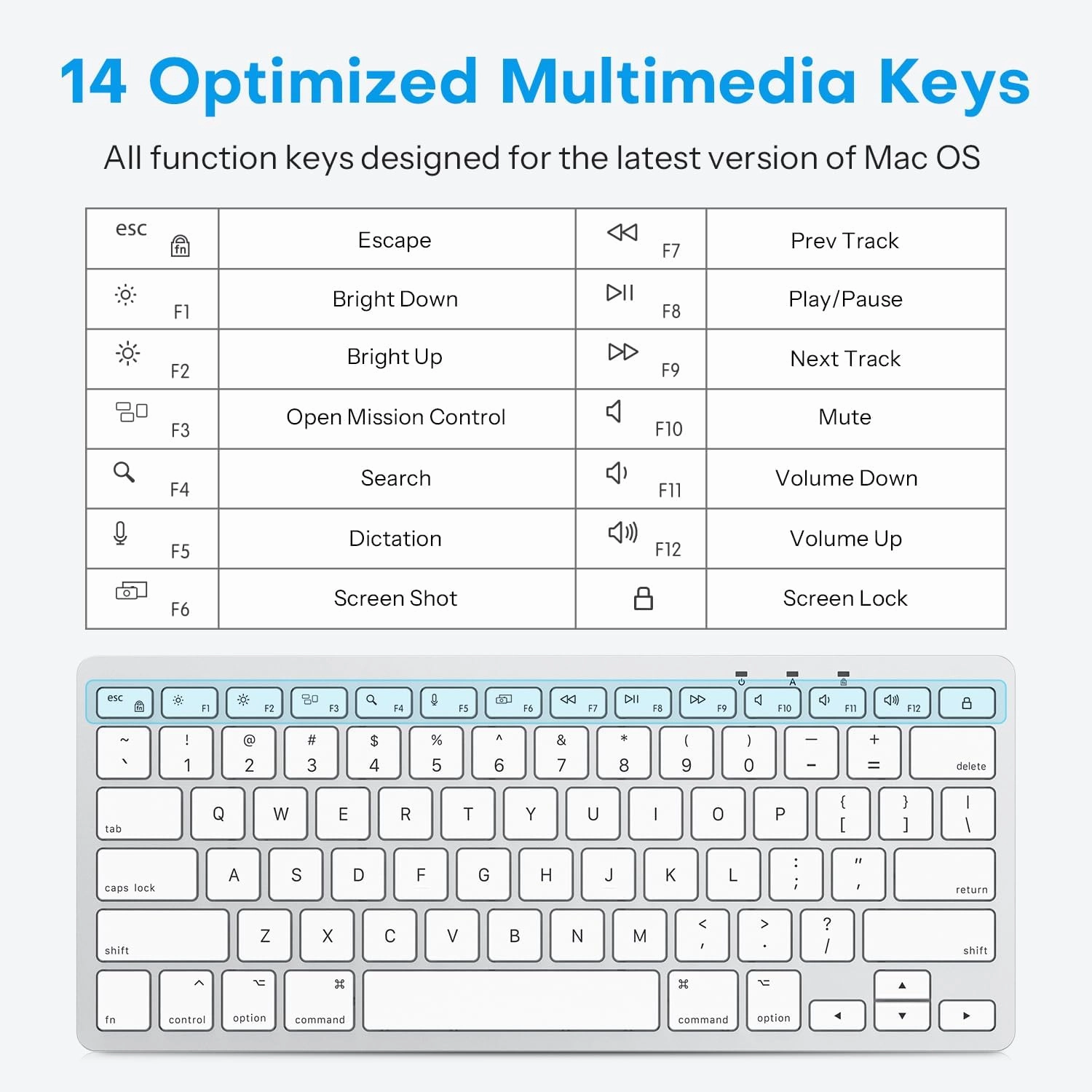 OMOTON Wired Keyboard for Mac with Dual Interface, Comfortable Typing Angle & Stable Connection, Compatible with MacBook, iMac, Mac Mini, PC-White