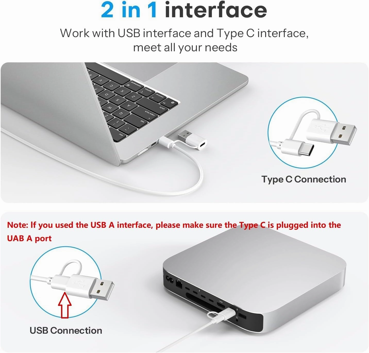 OMOTON Wired Keyboard for Mac with Dual Interface, Comfortable Typing Angle & Stable Connection, Compatible with MacBook, iMac, Mac Mini, PC-White