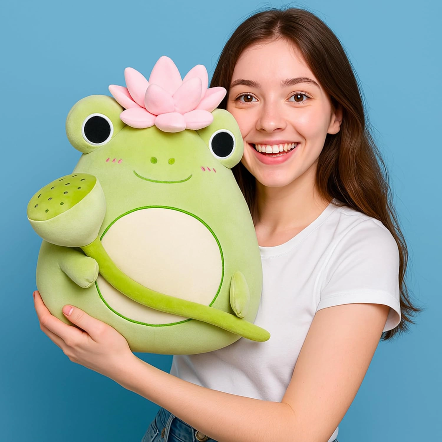 Original 13.5-inch Large Frog Plush Pillow Stuffed Animal Toy,Big Size Cute Soft Toys Fat Kawaii Hugging Pillows Cuddle Plushie,Gift for Kids Girls Boys