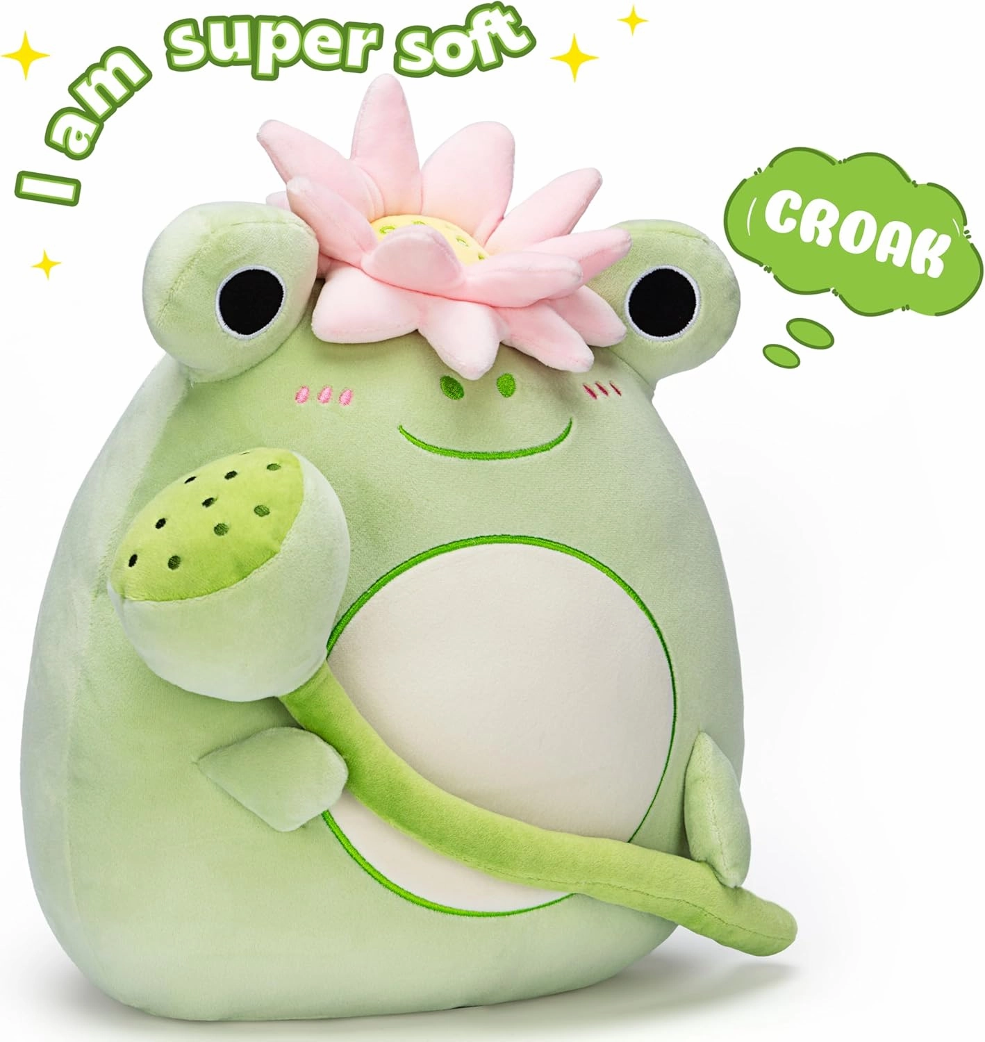 Original 13.5-inch Large Frog Plush Pillow Stuffed Animal Toy,Big Size Cute Soft Toys Fat Kawaii Hugging Pillows Cuddle Plushie,Gift for Kids Girls Boys