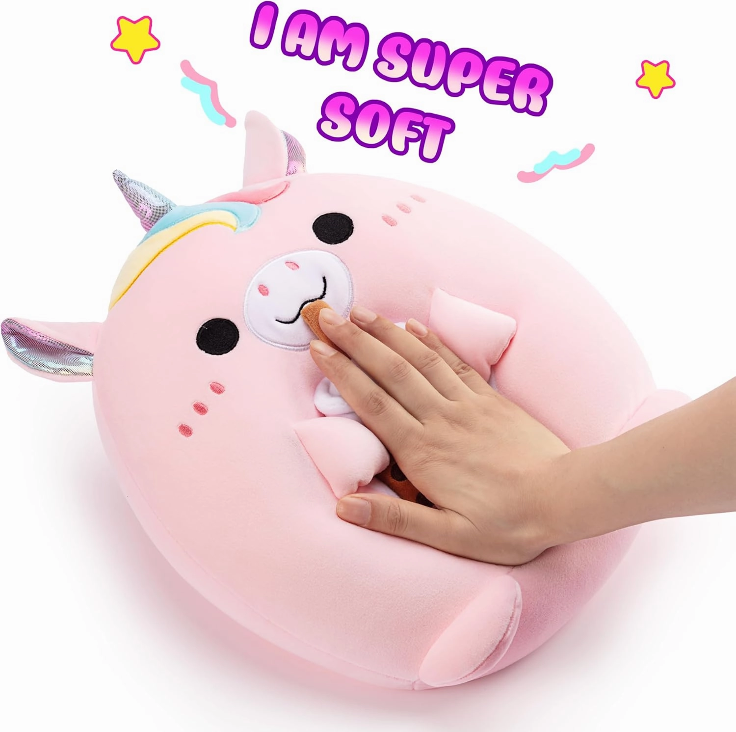 Original 13.5-Inch Large Unicorn Pillow Stuffed Animal Plush Toy,Big Size Cute Soft Fat Kawaii Hugging Cuddle Huggable Plushie,Gift for Kids