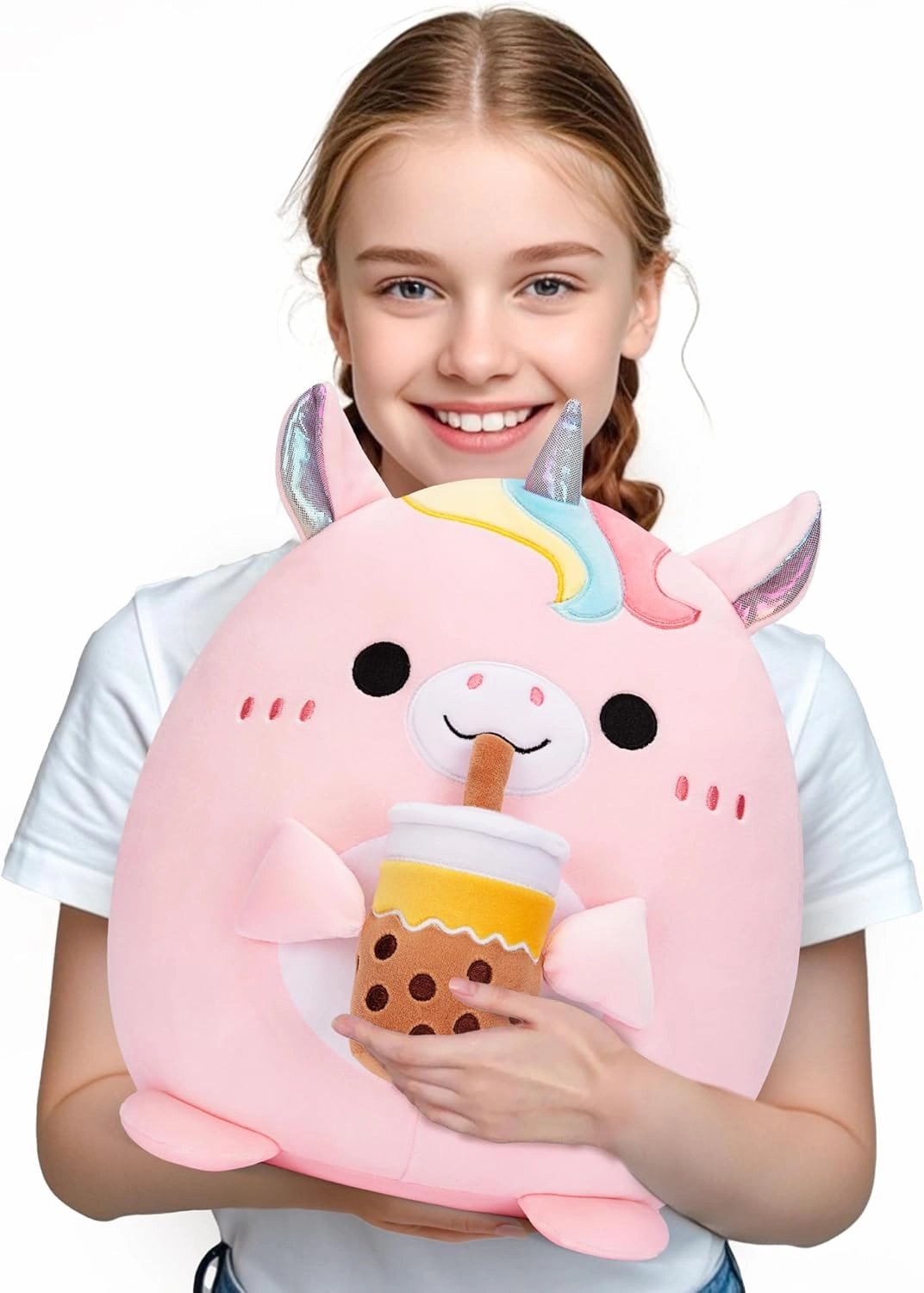 Original 13.5-Inch Large Unicorn Pillow Stuffed Animal Plush Toy,Big Size Cute Soft Fat Kawaii Hugging Cuddle Huggable Plushie,Gift for Kids