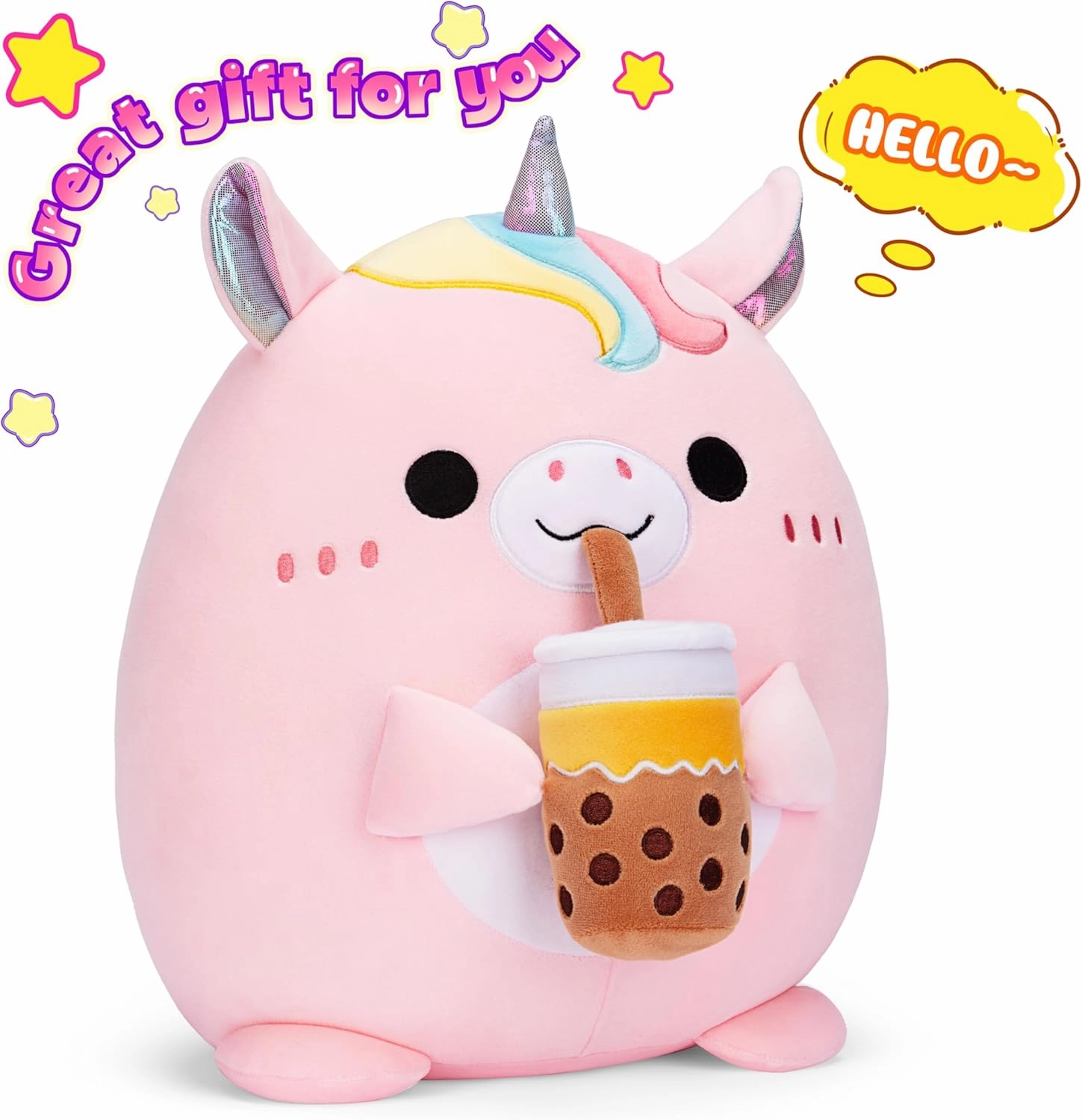 Original 13.5-Inch Large Unicorn Pillow Stuffed Animal Plush Toy,Big Size Cute Soft Fat Kawaii Hugging Cuddle Huggable Plushie,Gift for Kids