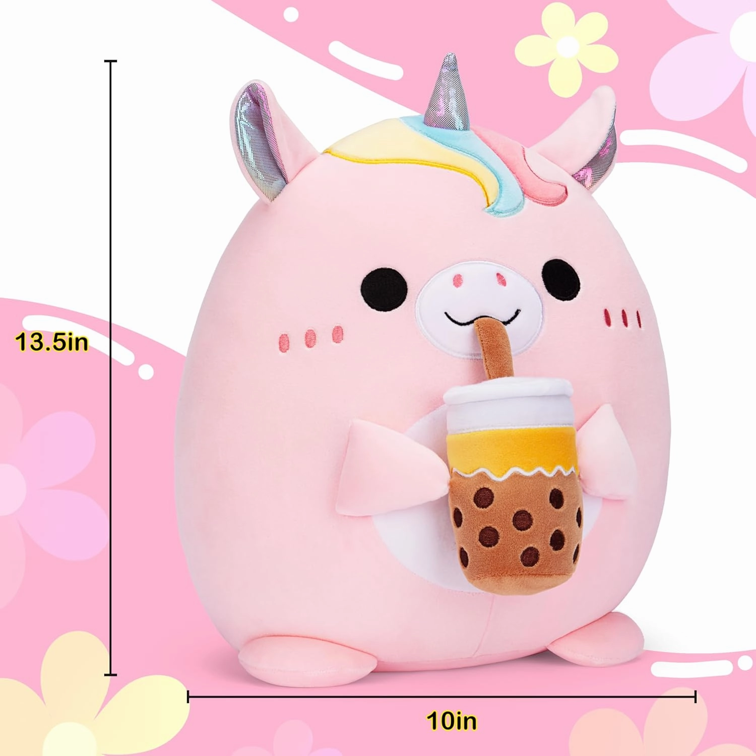Original 13.5-Inch Large Unicorn Pillow Stuffed Animal Plush Toy,Big Size Cute Soft Fat Kawaii Hugging Cuddle Huggable Plushie,Gift for Kids
