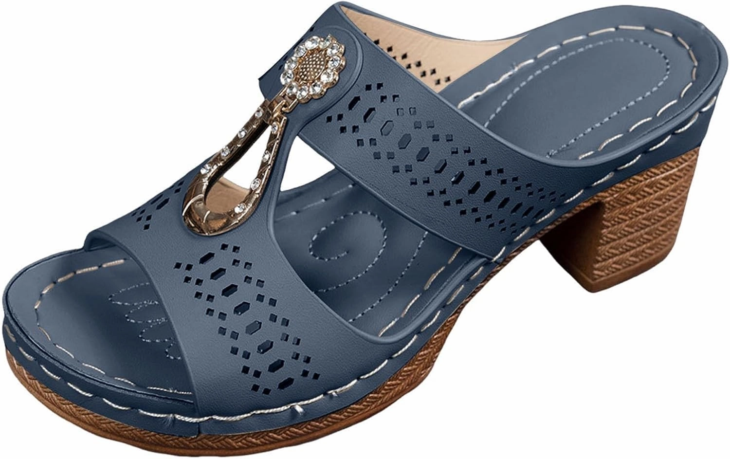 Orthopedic Rhinestones Heel Sandals, Women's Platform Chunky Heels Sandals Orthopedic Wedge Dressy Summer
