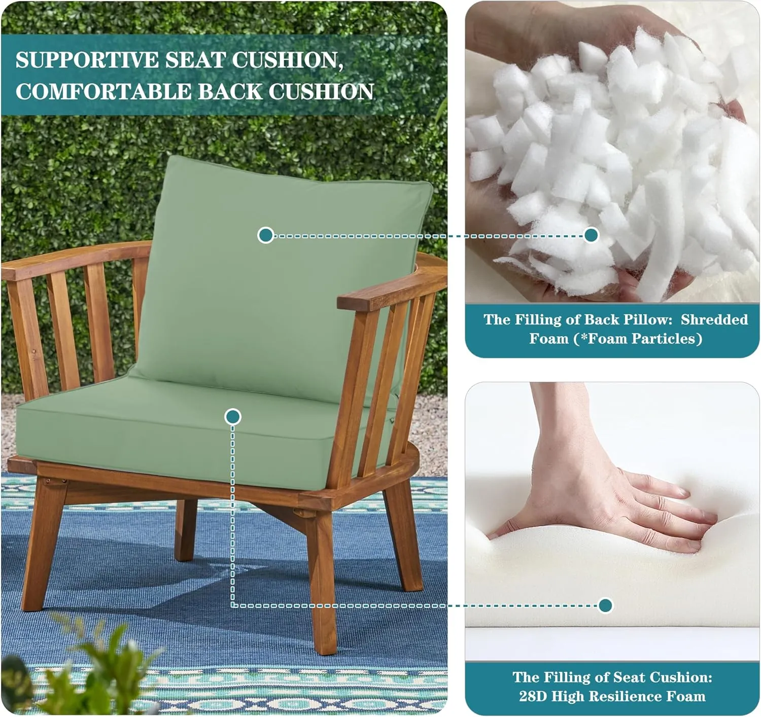 Outdoor Cushions for Patio Furniture, Waterproof Fade and Tear Resistant Deep Seat and Backrest Cushion Set for Chair Couch Swing, 19x19 Inch, Sage Green, 1 Set