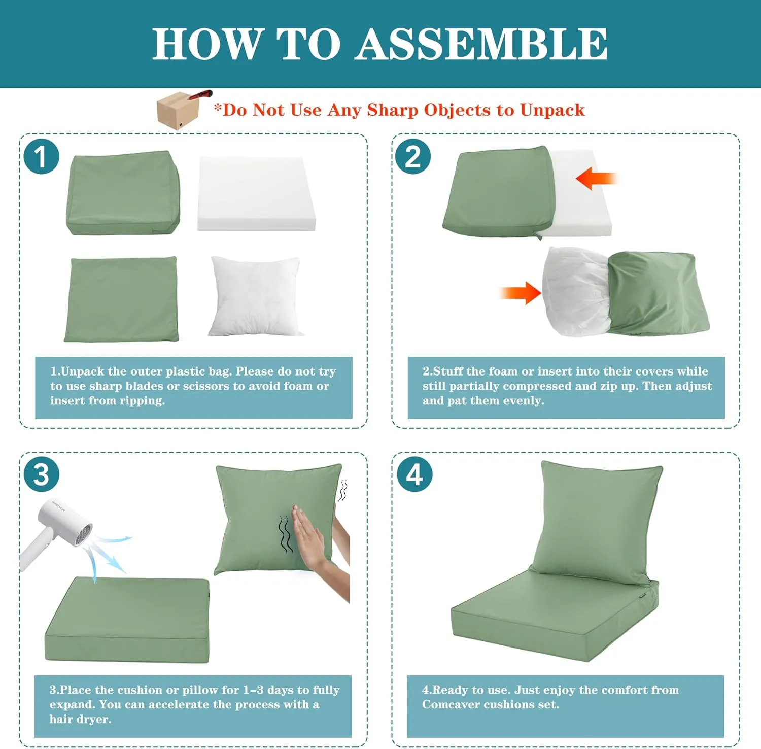 Outdoor Cushions for Patio Furniture, Waterproof Fade and Tear Resistant Deep Seat and Backrest Cushion Set for Chair Couch Swing, 19x19 Inch, Sage Green, 1 Set