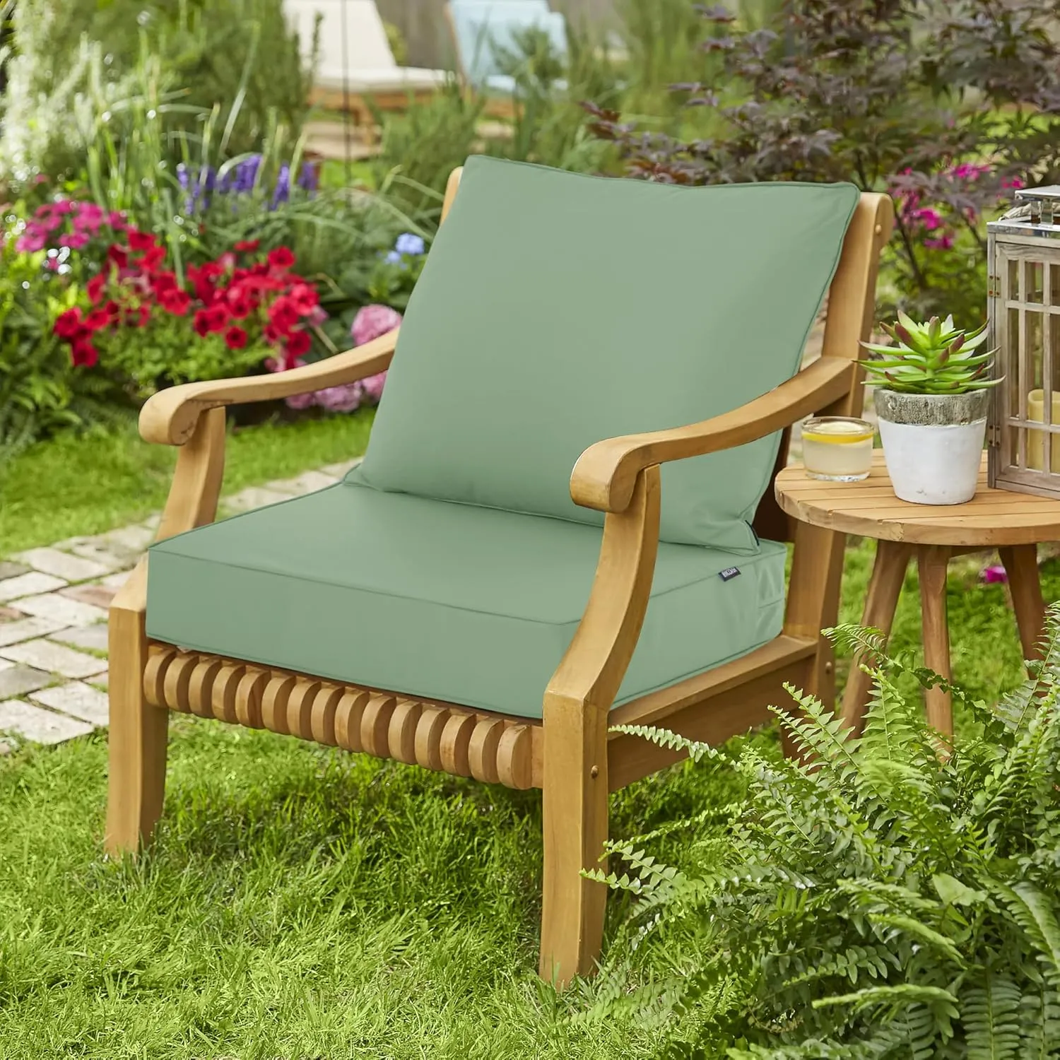 Outdoor Cushions for Patio Furniture, Waterproof Fade and Tear Resistant Deep Seat and Backrest Cushion Set for Chair Couch Swing, 19x19 Inch, Sage Green, 1 Set