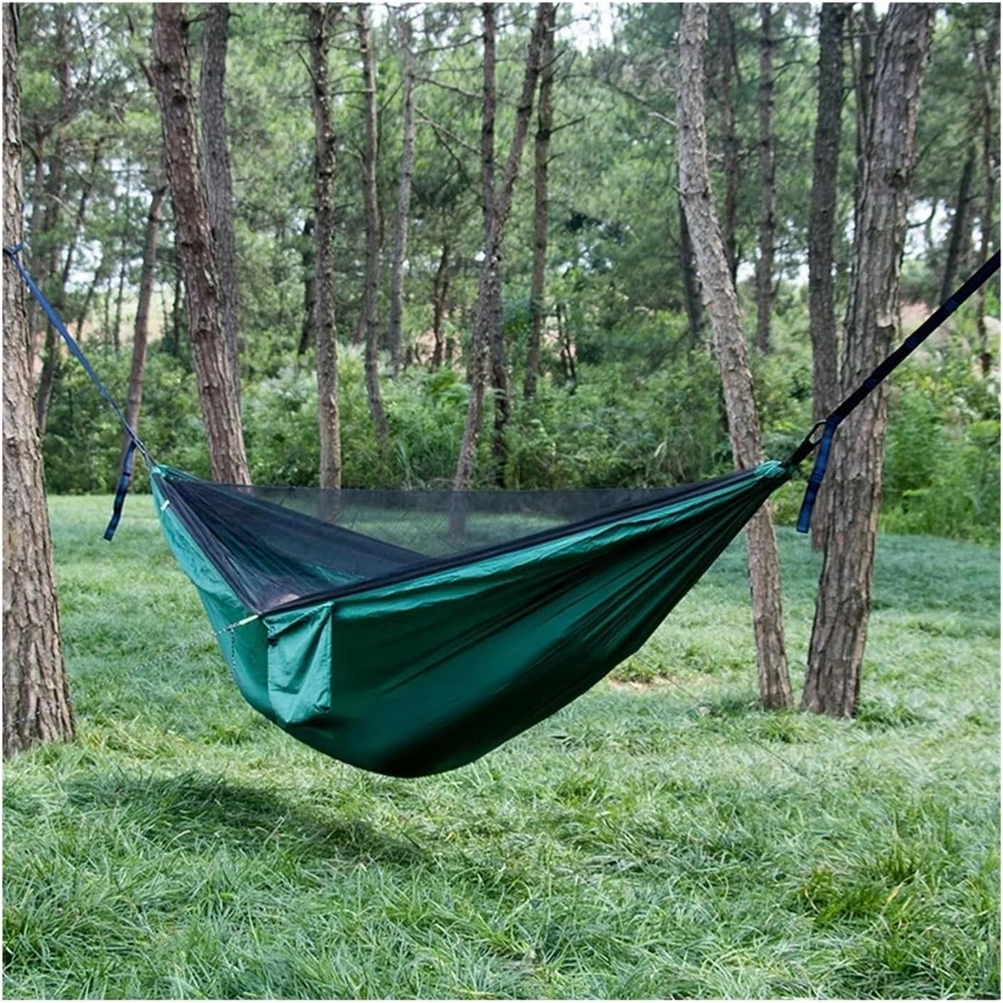 Outdoor Hammock Portable Mosquito Net Nylon Camping Hammock with Rain Fly Canopy Tarp Outdoor Hanging Bed Sleeping Terrace Hammock(Style1)