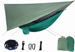 Outdoor Hammock Portable Mosquito Net Nylon Camping Hammock with Rain Fly Canopy Tarp Outdoor Hanging Bed Sleeping Terrace Hammock(Style3)