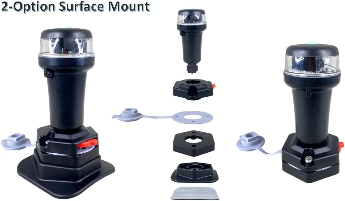 Pactrade Marine Navigation Lights for Boats LED - White Battery Powered Nav Lights for Boats - Surface Mounts (Curved), Fixed Base, 2-Mode Operation - 1NM Waterproof