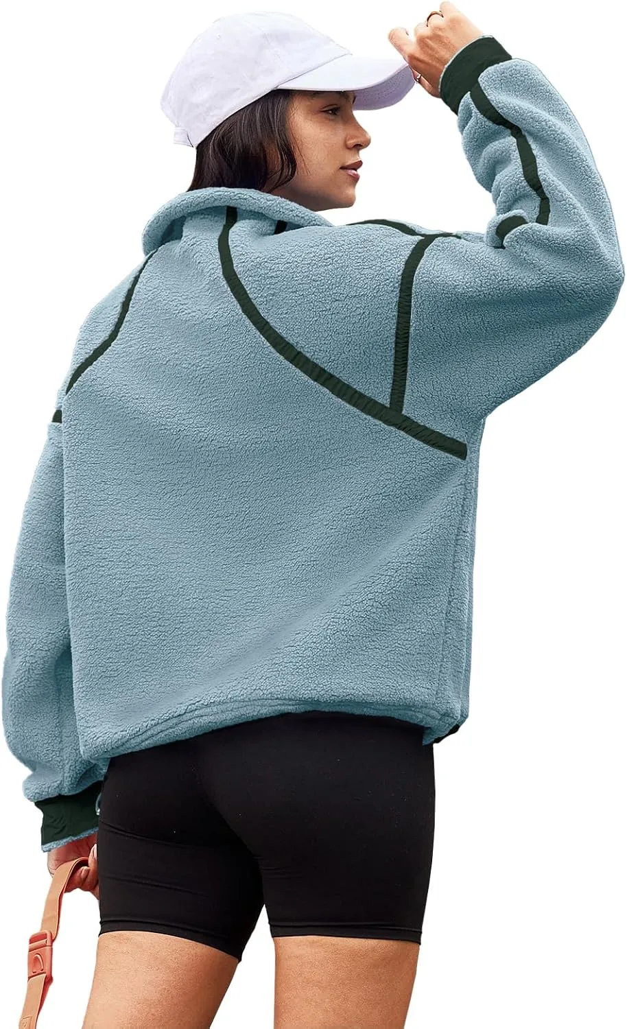 Panadila Womens Half Zip Sherpa Fleece Pullover Soft Oversized Sweatshirt with Pockets Warm Fuzzy Sweater