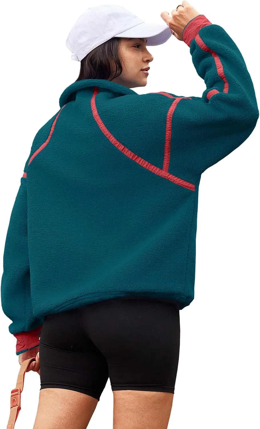 Panadila Womens Half Zip Sherpa Fleece Pullover Soft Oversized Sweatshirt with Pockets Warm Fuzzy Sweater