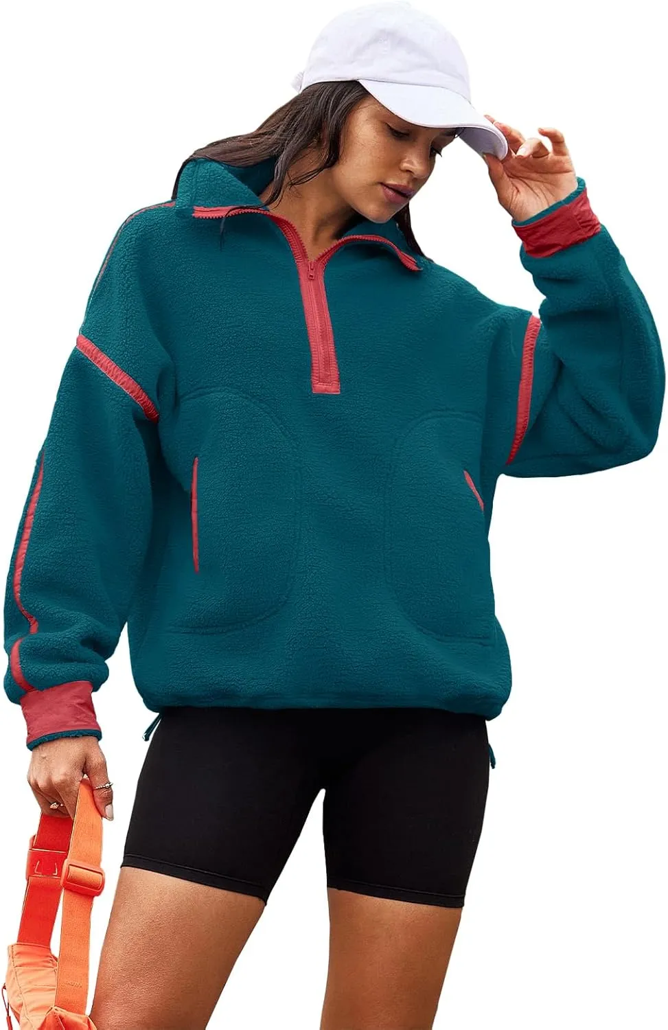 Panadila Womens Half Zip Sherpa Fleece Pullover Soft Oversized Sweatshirt with Pockets Warm Fuzzy Sweater
