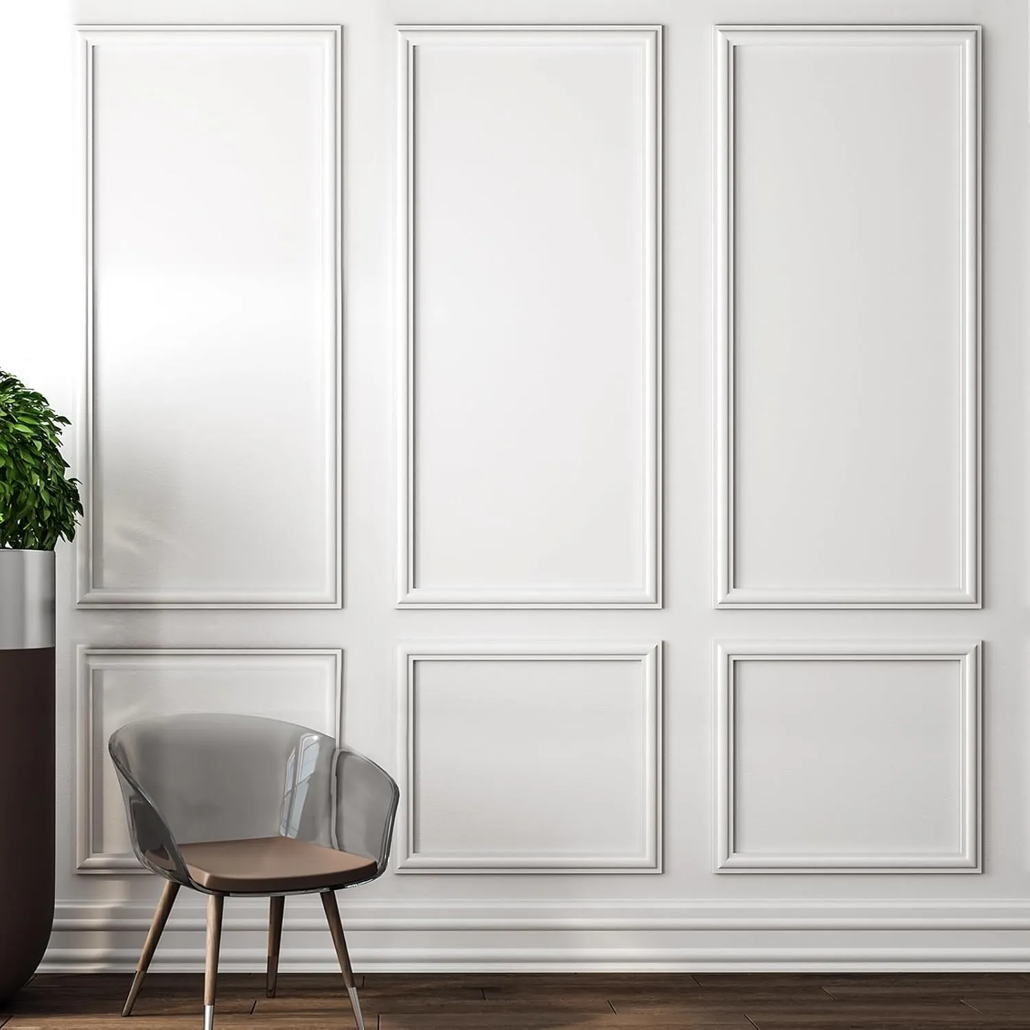 Pangda 3 Set Peel and Stick Wall Molding Kit, Premade Accent Molding Wainscoting Panel for Interior Wall Moulding Decor, Ready to Assemble Wainscoting Accent Panel (54 x 24 in)