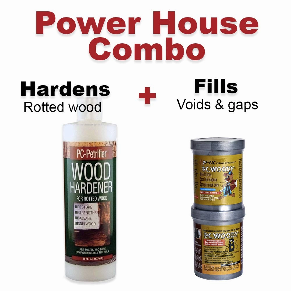 PC-Products PC-Woody Wood Repair Epoxy Paste, Two-Part 12 oz, and PC-Petrifier Wood Hardener 16 oz, Kit